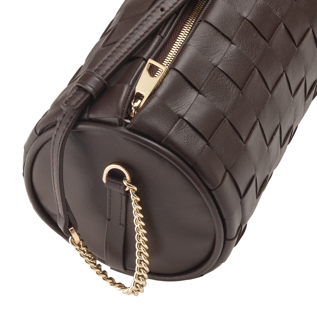 DUDU Borsa Donna a Cilindro in Vera Pelle Intrecciata con Tracolla a Catena, Elegante – Design Artigianale, Borsa Spalla Cilindrica di Lusso per Occasioni Casual e Speciali