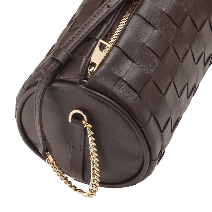 DUDU Borsa Donna a Cilindro in Vera Pelle Intrecciata con Tracolla a Catena, Elegante – Design Artigianale, Borsa Spalla Cilindrica di Lusso per Occasioni Casual e Speciali