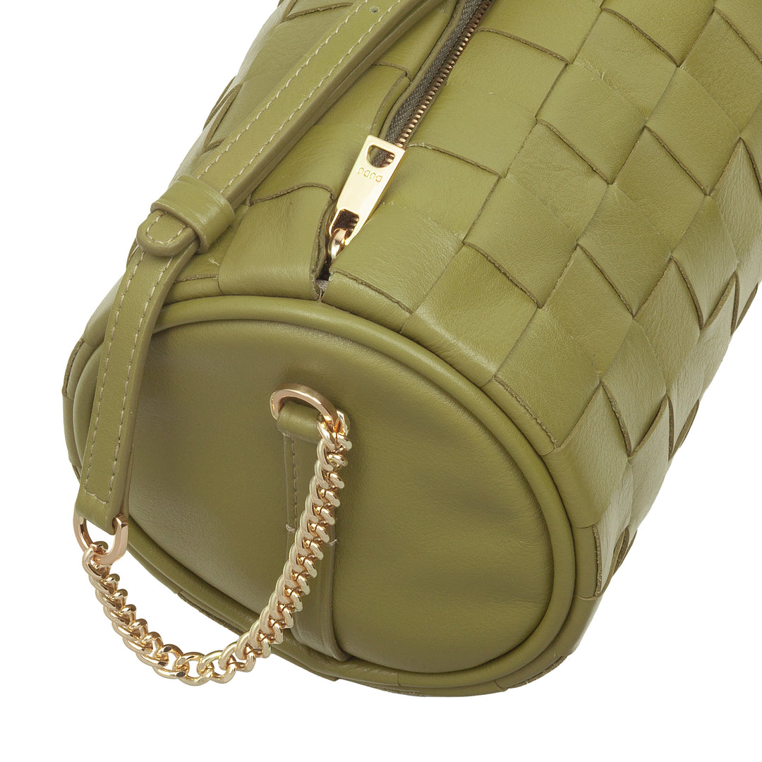 DUDU Borsa Donna a Cilindro in Vera Pelle Intrecciata con Tracolla a Catena, Elegante – Design Artigianale, Borsa Spalla Cilindrica di Lusso per Occasioni Casual e Speciali