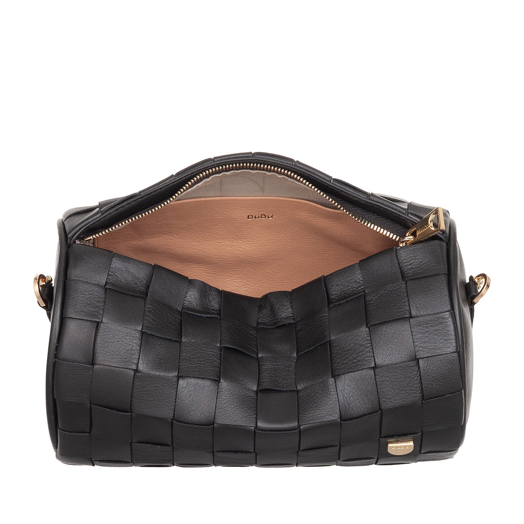 DUDU Borsa Donna a Cilindro in Vera Pelle Intrecciata con Tracolla a Catena, Elegante – Design Artigianale, Borsa Spalla Cilindrica di Lusso per Occasioni Casual e Speciali