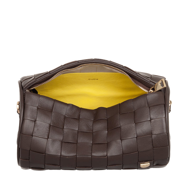 DUDU Borsa Donna a Cilindro in Vera Pelle Intrecciata con Tracolla a Catena, Elegante – Design Artigianale, Borsa Spalla Cilindrica di Lusso per Occasioni Casual e Speciali