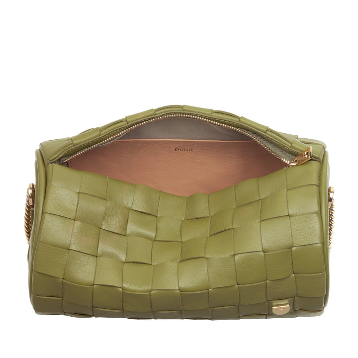 DUDU Borsa Donna a Cilindro in Vera Pelle Intrecciata con Tracolla a Catena, Elegante – Design Artigianale, Borsa Spalla Cilindrica di Lusso per Occasioni Casual e Speciali