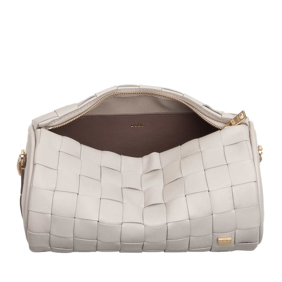 DUDU Borsa Donna a Cilindro in Vera Pelle Intrecciata con Tracolla a Catena, Elegante – Design Artigianale, Borsa Spalla Cilindrica di Lusso per Occasioni Casual e Speciali