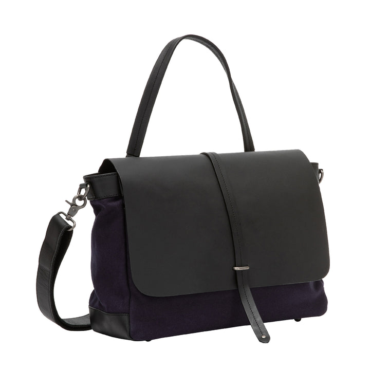 DUDU Borsa Donna Grande a Spalla in Pelle e Tessuto Canvas Bicolore da Postino con Tracolla staccabile