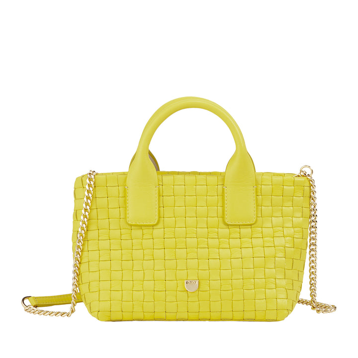 DUDU Borsa in Pelle Donna Piccola Intrecciata con Cerniera Zip – Mini Bag Elegante con Tracolla a Catena, Borsa a Spalla Borsetta a Mano Compatta e Raffinata