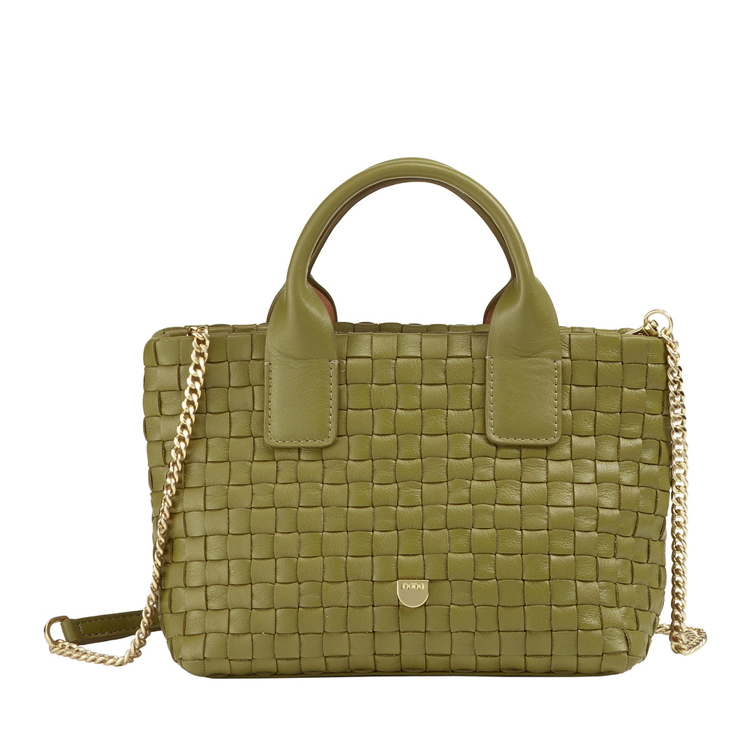 DUDU Borsa in Pelle Donna Piccola Intrecciata con Cerniera Zip – Mini Bag Elegante con Tracolla a Catena, Borsa a Spalla Borsetta a Mano Compatta e Raffinata