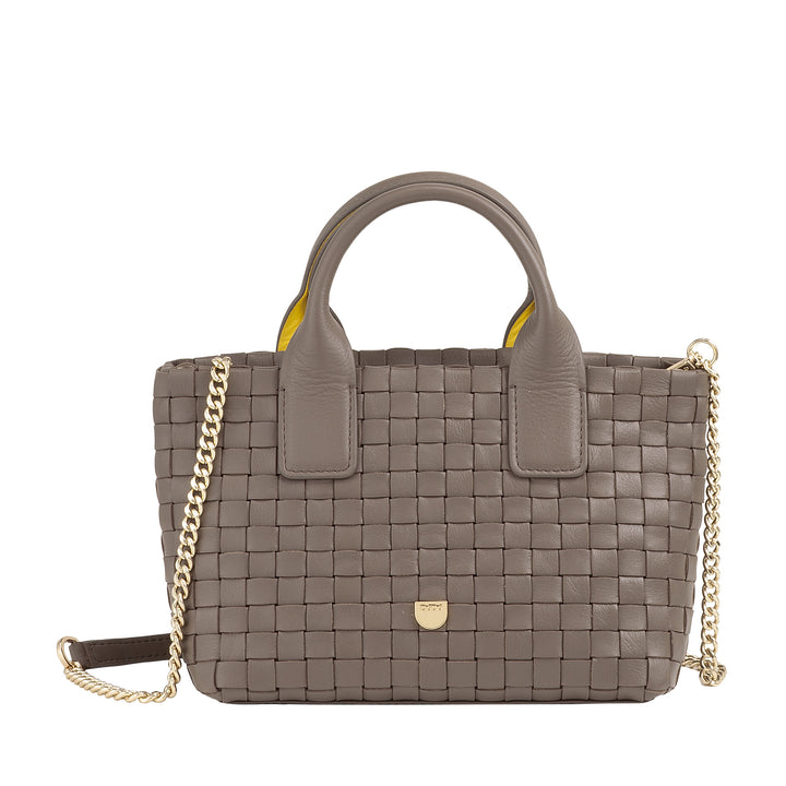 DUDU Borsa in Pelle Donna Piccola Intrecciata con Cerniera Zip – Mini Bag Elegante con Tracolla a Catena, Borsa a Spalla Borsetta a Mano Compatta e Raffinata