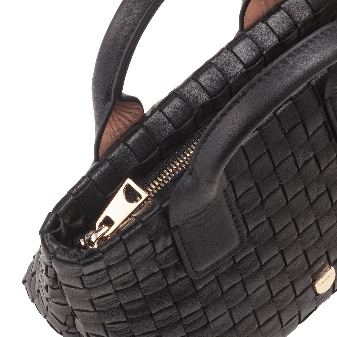 DUDU Borsa in Pelle Donna Piccola Intrecciata con Cerniera Zip – Mini Bag Elegante con Tracolla a Catena, Borsa a Spalla Borsetta a Mano Compatta e Raffinata