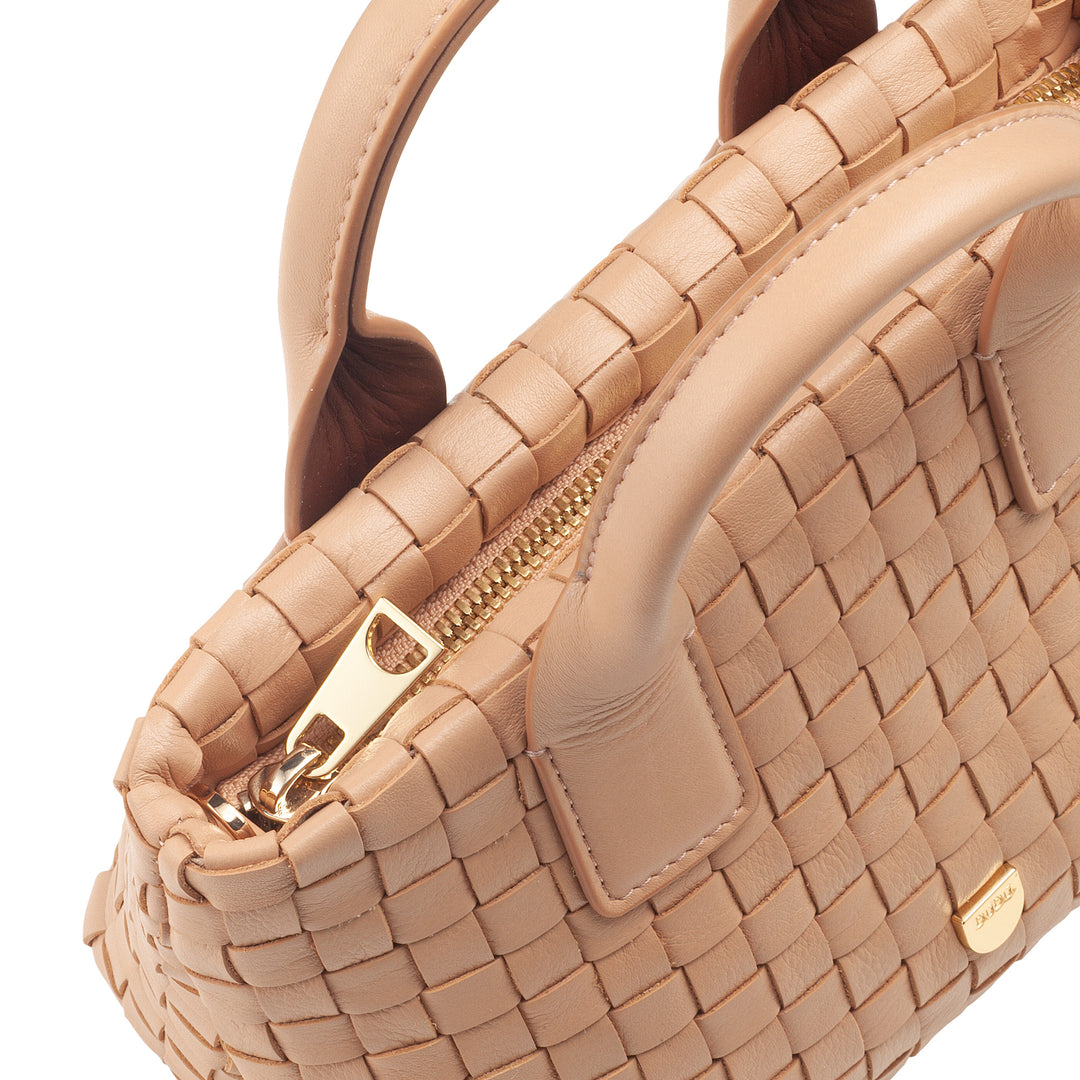 DUDU Borsa in Pelle Donna Piccola Intrecciata con Cerniera Zip – Mini Bag Elegante con Tracolla a Catena, Borsa a Spalla Borsetta a Mano Compatta e Raffinata