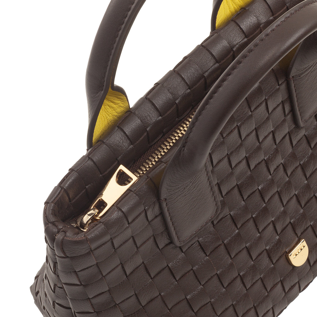 DUDU Borsa in Pelle Donna Piccola Intrecciata con Cerniera Zip – Mini Bag Elegante con Tracolla a Catena, Borsa a Spalla Borsetta a Mano Compatta e Raffinata