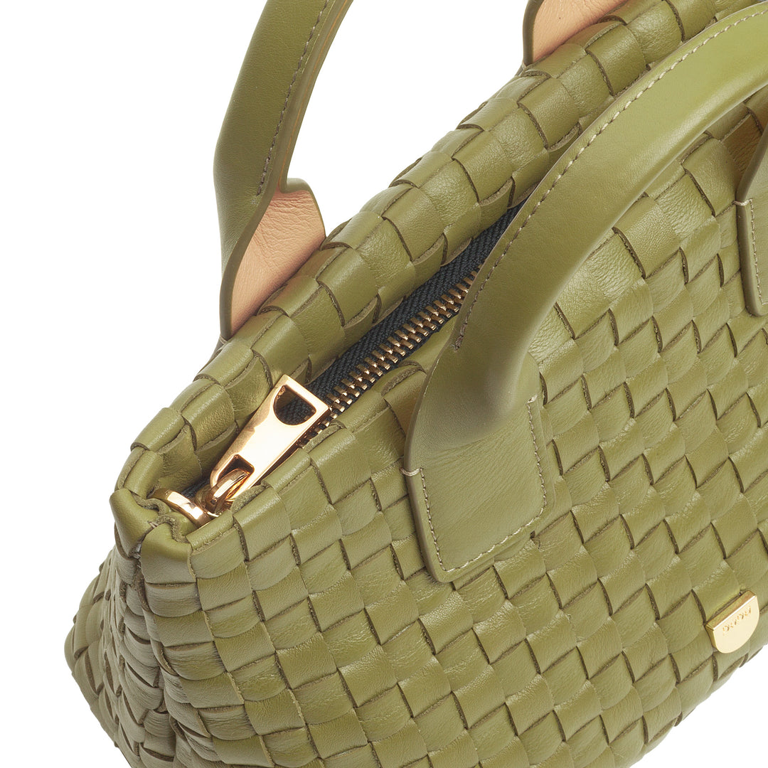 DUDU Borsa in Pelle Donna Piccola Intrecciata con Cerniera Zip – Mini Bag Elegante con Tracolla a Catena, Borsa a Spalla Borsetta a Mano Compatta e Raffinata