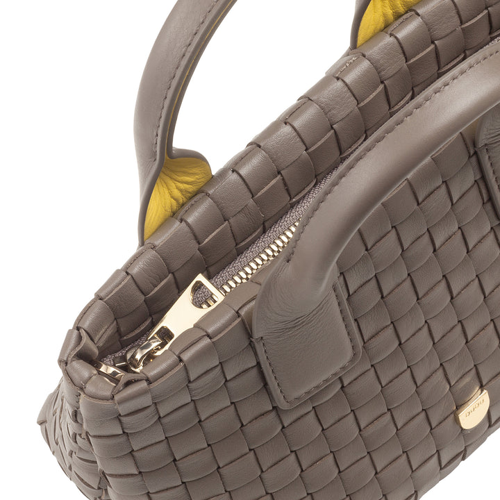 DUDU Borsa in Pelle Donna Piccola Intrecciata con Cerniera Zip – Mini Bag Elegante con Tracolla a Catena, Borsa a Spalla Borsetta a Mano Compatta e Raffinata