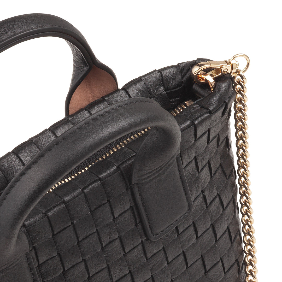 DUDU Borsa in Pelle Donna Piccola Intrecciata con Cerniera Zip – Mini Bag Elegante con Tracolla a Catena, Borsa a Spalla Borsetta a Mano Compatta e Raffinata