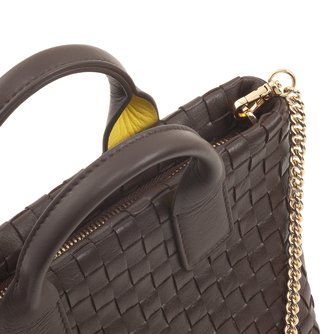 DUDU Borsa in Pelle Donna Piccola Intrecciata con Cerniera Zip – Mini Bag Elegante con Tracolla a Catena, Borsa a Spalla Borsetta a Mano Compatta e Raffinata