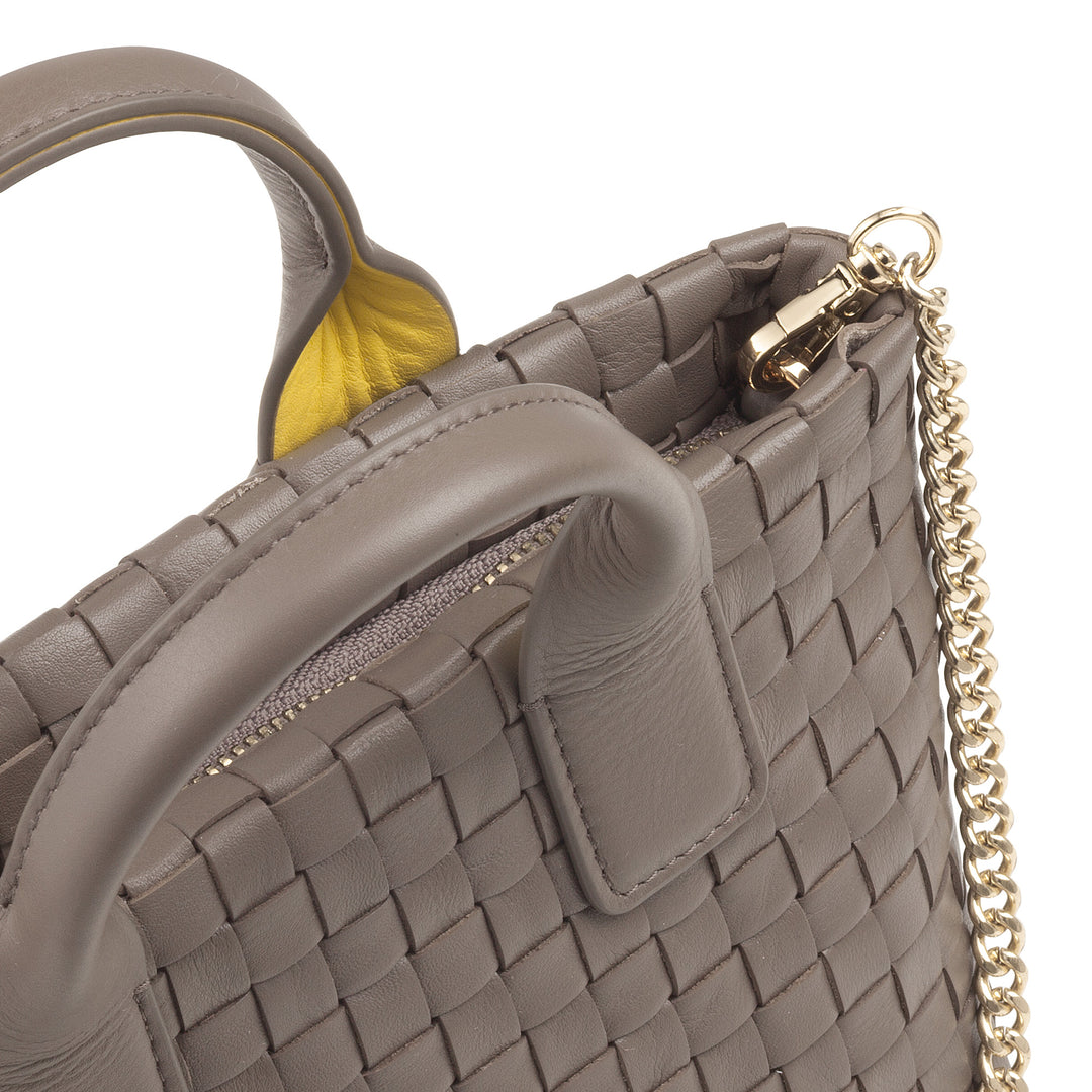 DUDU Borsa in Pelle Donna Piccola Intrecciata con Cerniera Zip – Mini Bag Elegante con Tracolla a Catena, Borsa a Spalla Borsetta a Mano Compatta e Raffinata