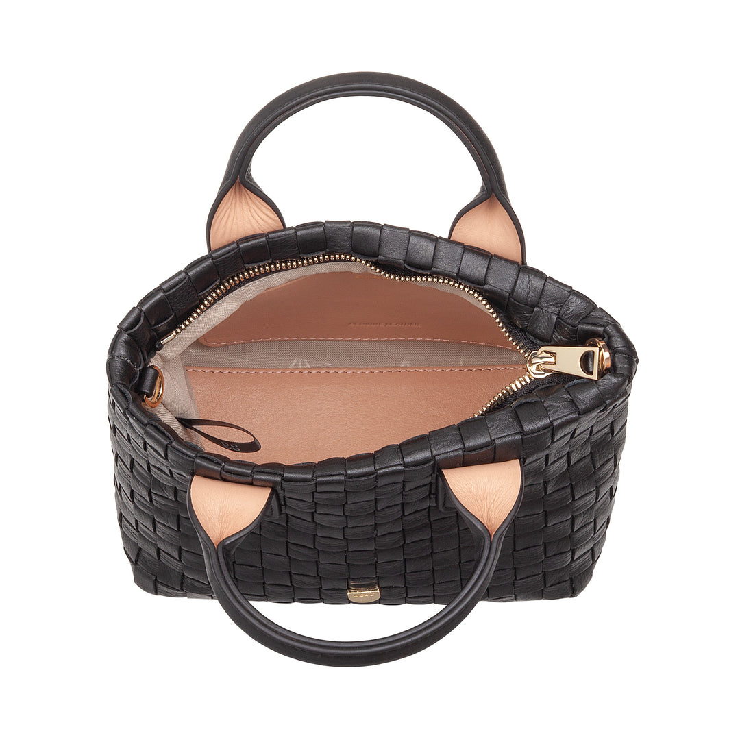 DUDU Borsa in Pelle Donna Piccola Intrecciata con Cerniera Zip – Mini Bag Elegante con Tracolla a Catena, Borsa a Spalla Borsetta a Mano Compatta e Raffinata