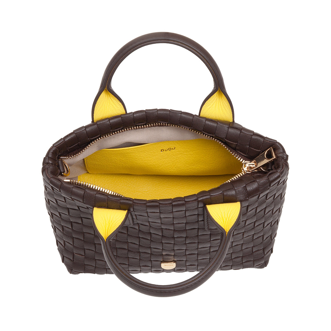 DUDU Borsa in Pelle Donna Piccola Intrecciata con Cerniera Zip – Mini Bag Elegante con Tracolla a Catena, Borsa a Spalla Borsetta a Mano Compatta e Raffinata