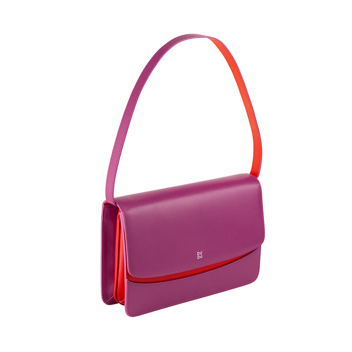 DUDU Borsa Tracolla Donna in Pelle Made in Italy Grande Design Rigida Elegante con Patta, a 3 Scomparti
