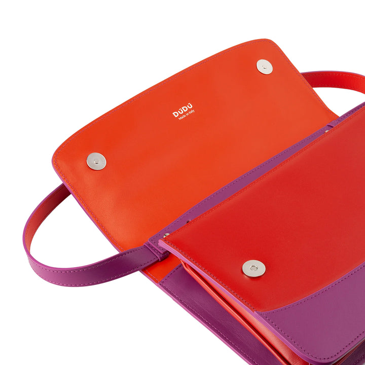 DUDU Borsa Tracolla Donna in Pelle Made in Italy Grande Design Rigida Elegante con Patta, a 3 Scomparti