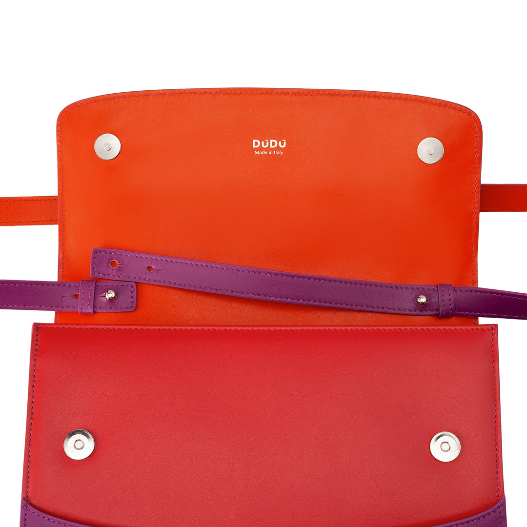 DUDU Borsa Tracolla Donna in Pelle Made in Italy Grande Design Rigida Elegante con Patta, a 3 Scomparti