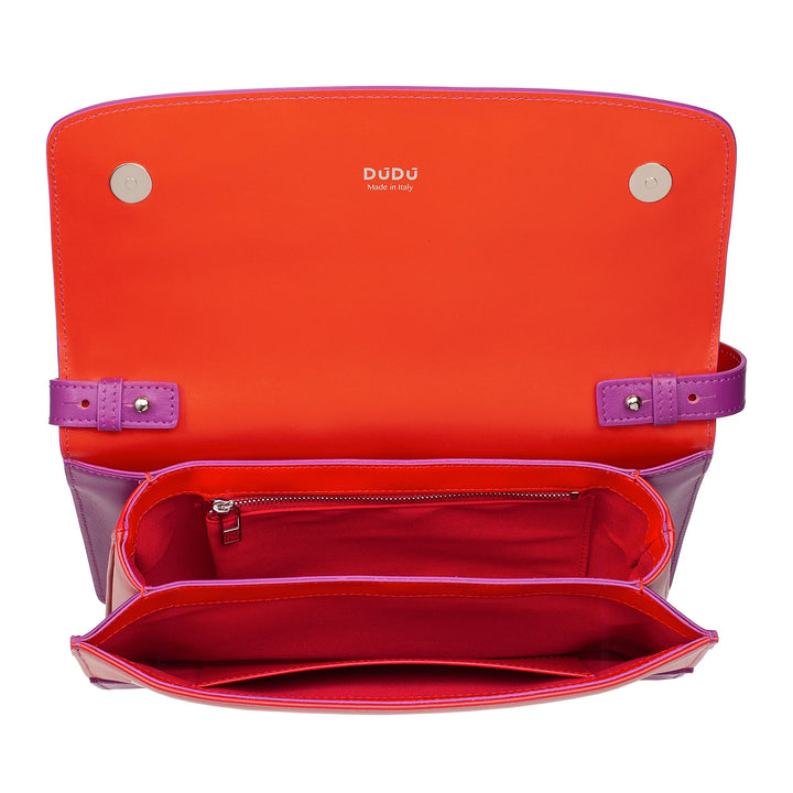 DUDU Borsa Tracolla Donna in Pelle Made in Italy Grande Design Rigida Elegante con Patta, a 3 Scomparti