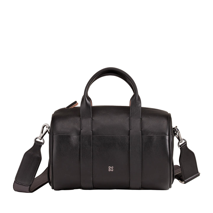 DUDU Borsa Donna a Cilindro in Vera Pelle, Borsa Morbida Cilindrica, Barrel Bag con Tracolla e Due Manici, Design Elegante Colorata