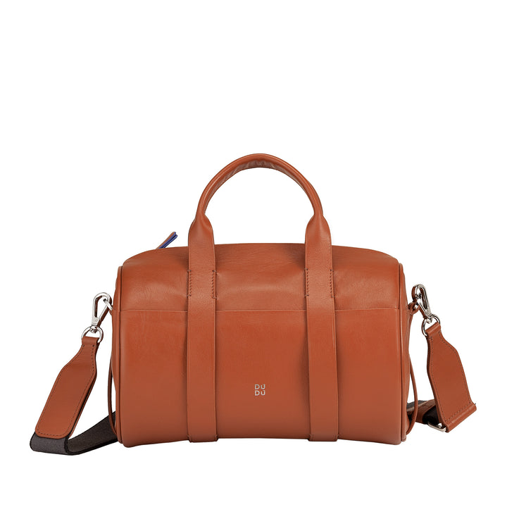 DUDU Borsa Donna a Cilindro in Vera Pelle, Borsa Morbida Cilindrica, Barrel Bag con Tracolla e Due Manici, Design Elegante Colorata