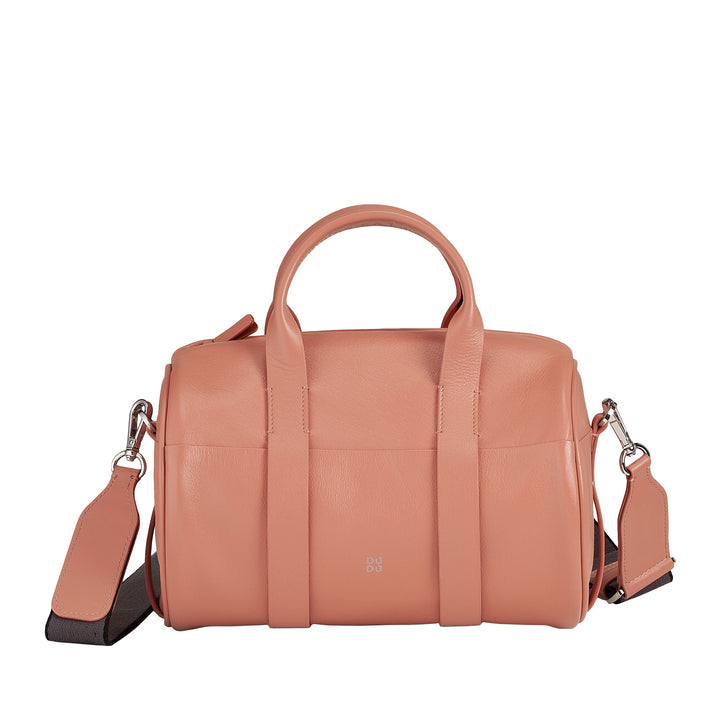 DUDU Borsa Donna a Cilindro in Vera Pelle, Borsa Morbida Cilindrica, Barrel Bag con Tracolla e Due Manici, Design Elegante Colorata