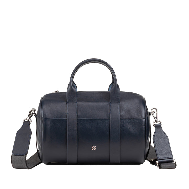 DUDU Borsa Donna a Cilindro in Vera Pelle, Borsa Morbida Cilindrica, Barrel Bag con Tracolla e Due Manici, Design Elegante Colorata