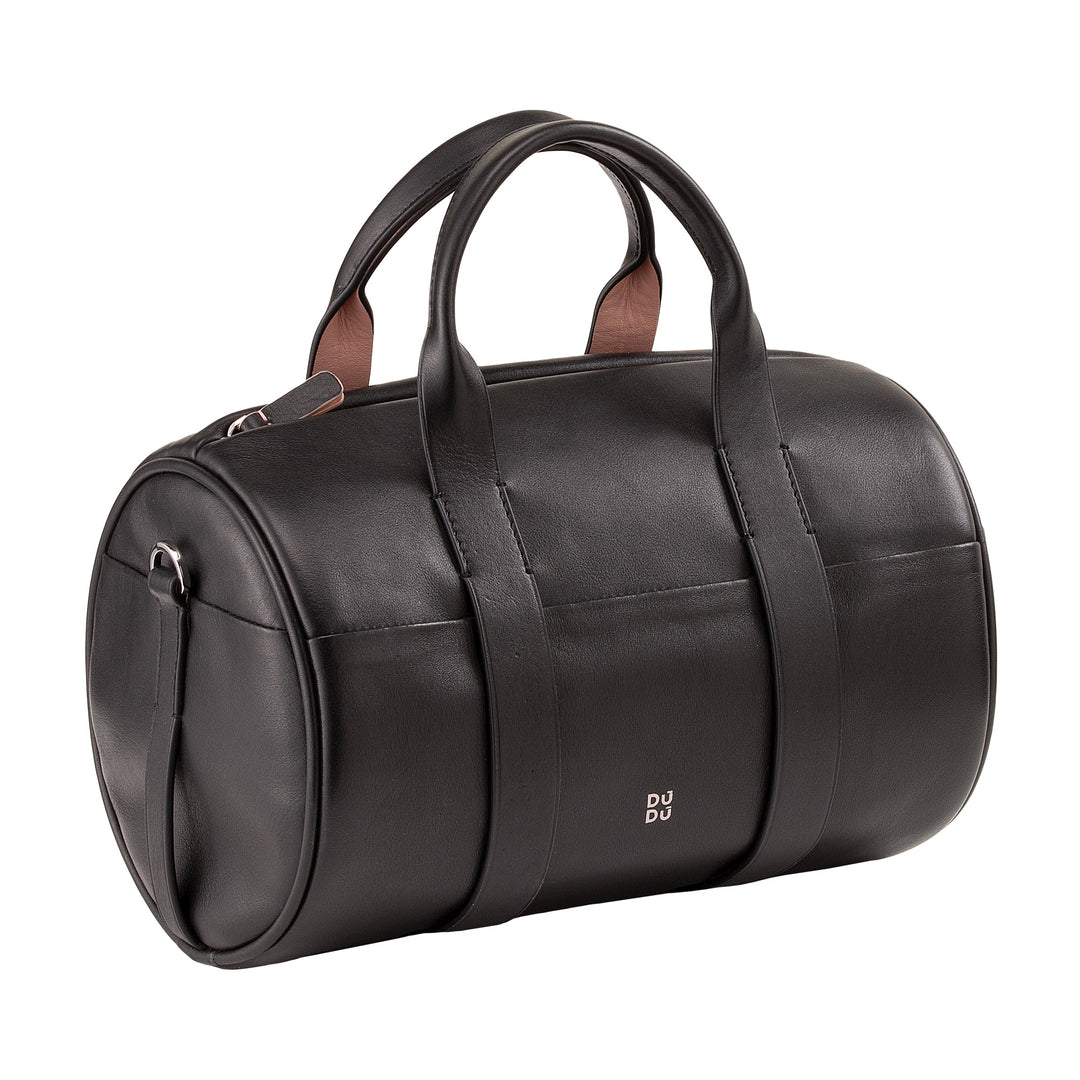 DUDU Borsa Donna a Cilindro in Vera Pelle, Borsa Morbida Cilindrica, Barrel Bag con Tracolla e Due Manici, Design Elegante Colorata