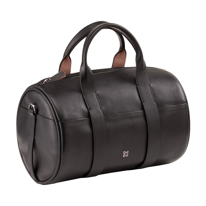 DUDU Borsa Donna a Cilindro in Vera Pelle, Borsa Morbida Cilindrica, Barrel Bag con Tracolla e Due Manici, Design Elegante Colorata