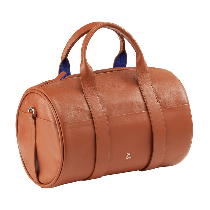 DUDU Borsa Donna a Cilindro in Vera Pelle, Borsa Morbida Cilindrica, Barrel Bag con Tracolla e Due Manici, Design Elegante Colorata