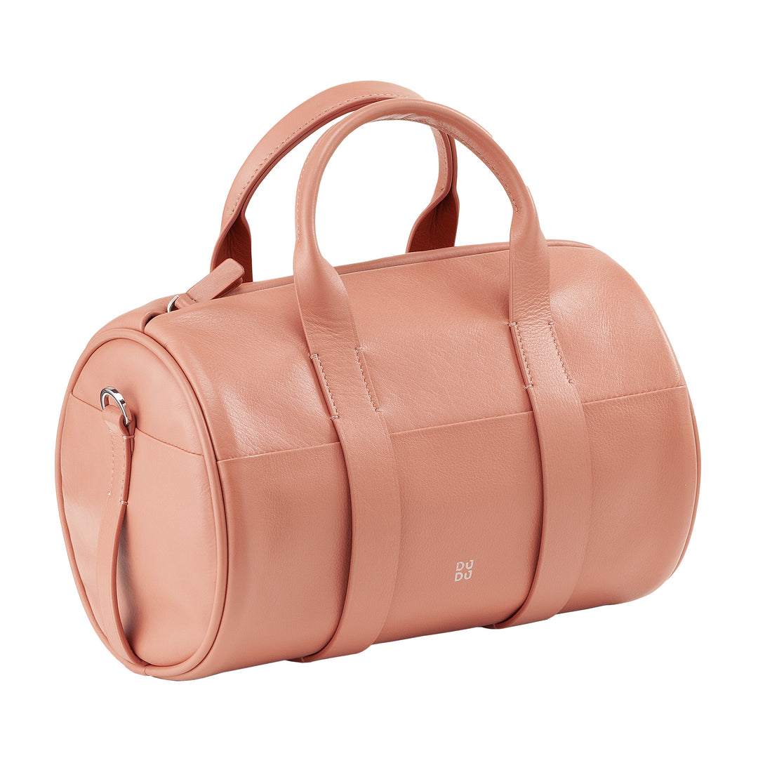 DUDU Borsa Donna a Cilindro in Vera Pelle, Borsa Morbida Cilindrica, Barrel Bag con Tracolla e Due Manici, Design Elegante Colorata