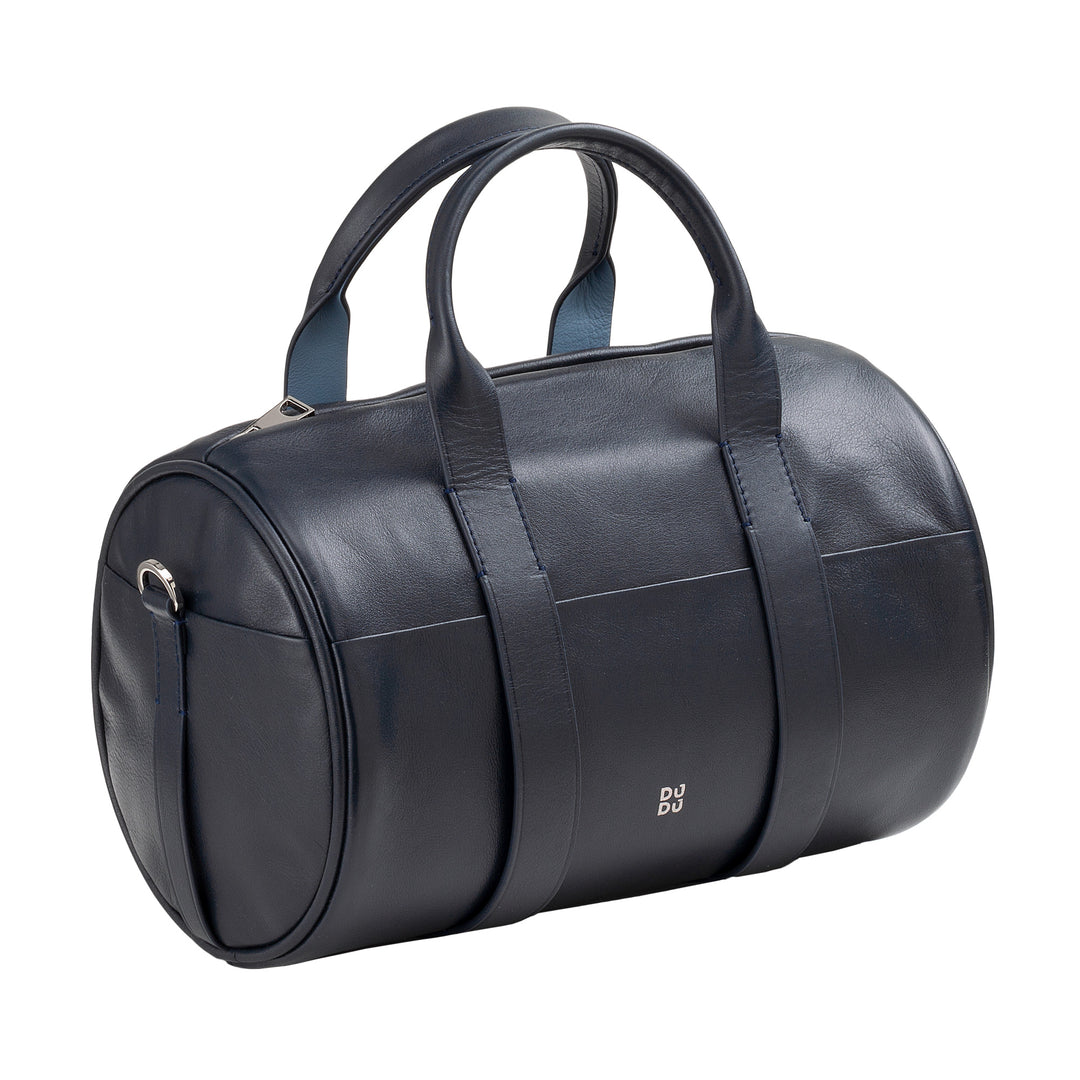 DUDU Borsa Donna a Cilindro in Vera Pelle, Borsa Morbida Cilindrica, Barrel Bag con Tracolla e Due Manici, Design Elegante Colorata