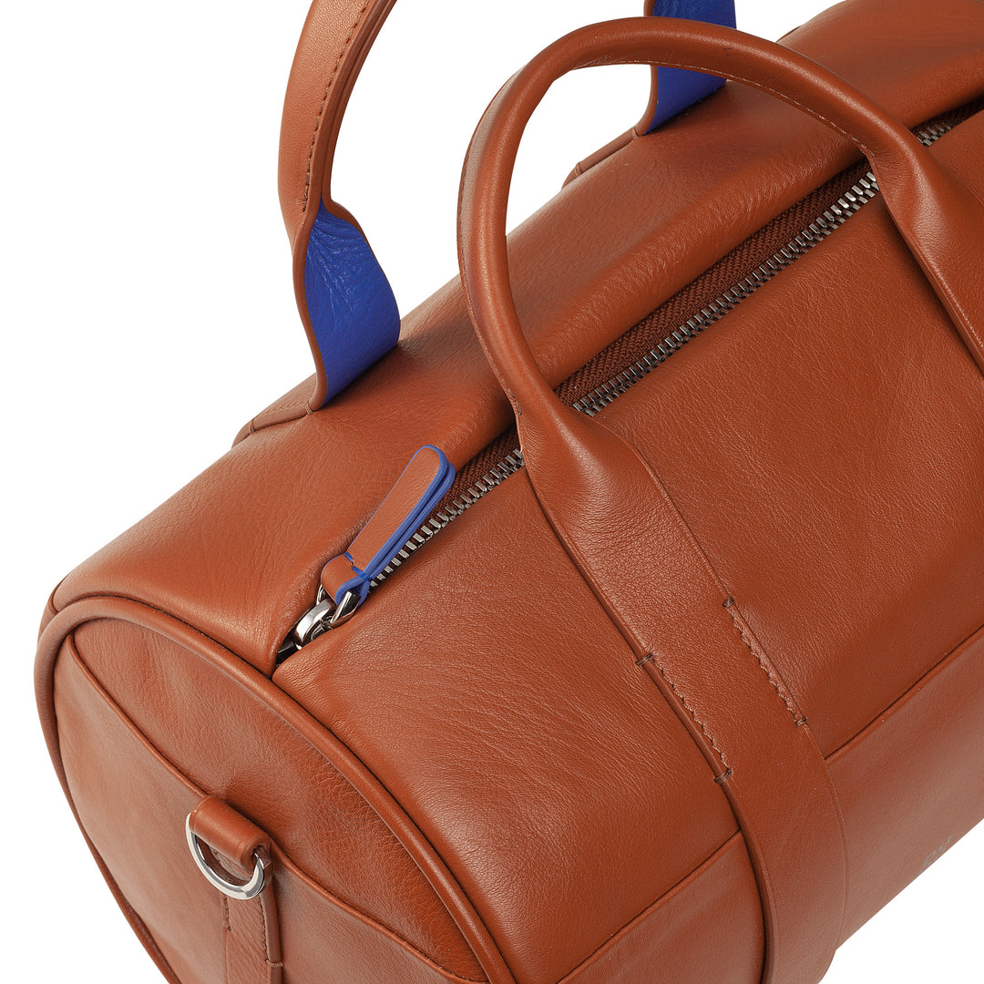 DUDU Borsa Donna a Cilindro in Vera Pelle, Borsa Morbida Cilindrica, Barrel Bag con Tracolla e Due Manici, Design Elegante Colorata