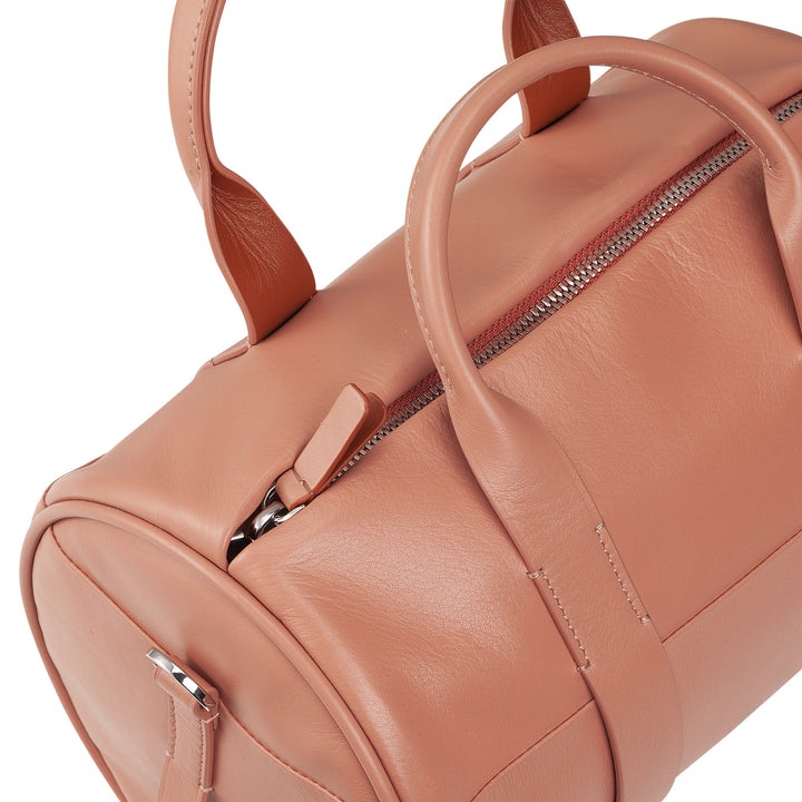 DUDU Borsa Donna a Cilindro in Vera Pelle, Borsa Morbida Cilindrica, Barrel Bag con Tracolla e Due Manici, Design Elegante Colorata