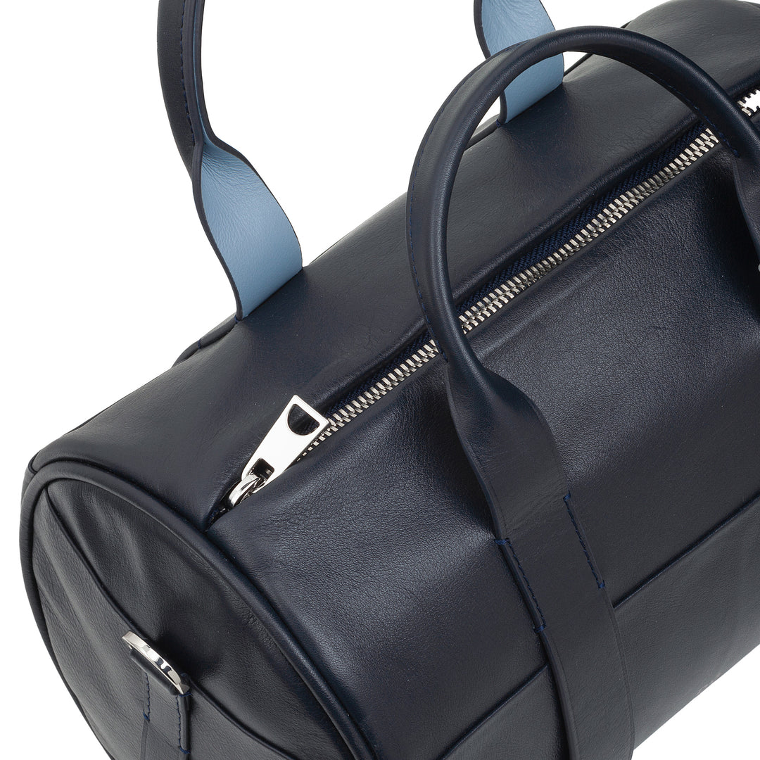DUDU Borsa Donna a Cilindro in Vera Pelle, Borsa Morbida Cilindrica, Barrel Bag con Tracolla e Due Manici, Design Elegante Colorata