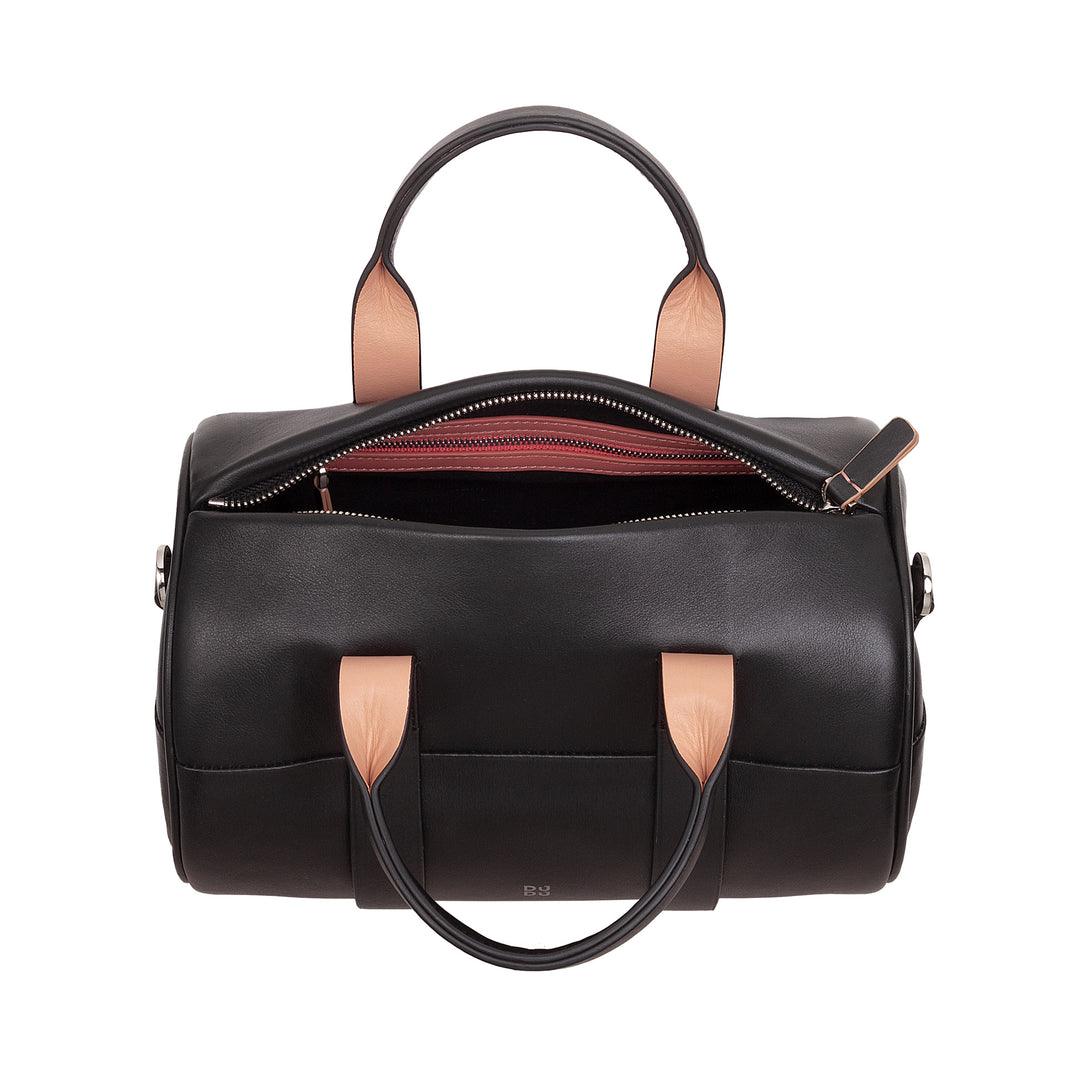 DUDU Borsa Donna a Cilindro in Vera Pelle, Borsa Morbida Cilindrica, Barrel Bag con Tracolla e Due Manici, Design Elegante Colorata
