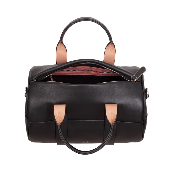 DUDU Borsa Donna a Cilindro in Vera Pelle, Borsa Morbida Cilindrica, Barrel Bag con Tracolla e Due Manici, Design Elegante Colorata