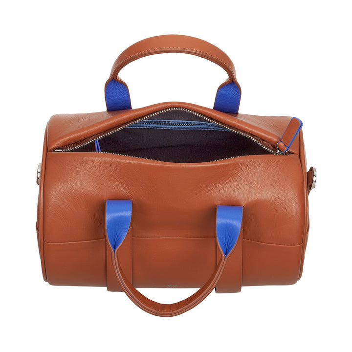 DUDU Borsa Donna a Cilindro in Vera Pelle, Borsa Morbida Cilindrica, Barrel Bag con Tracolla e Due Manici, Design Elegante Colorata