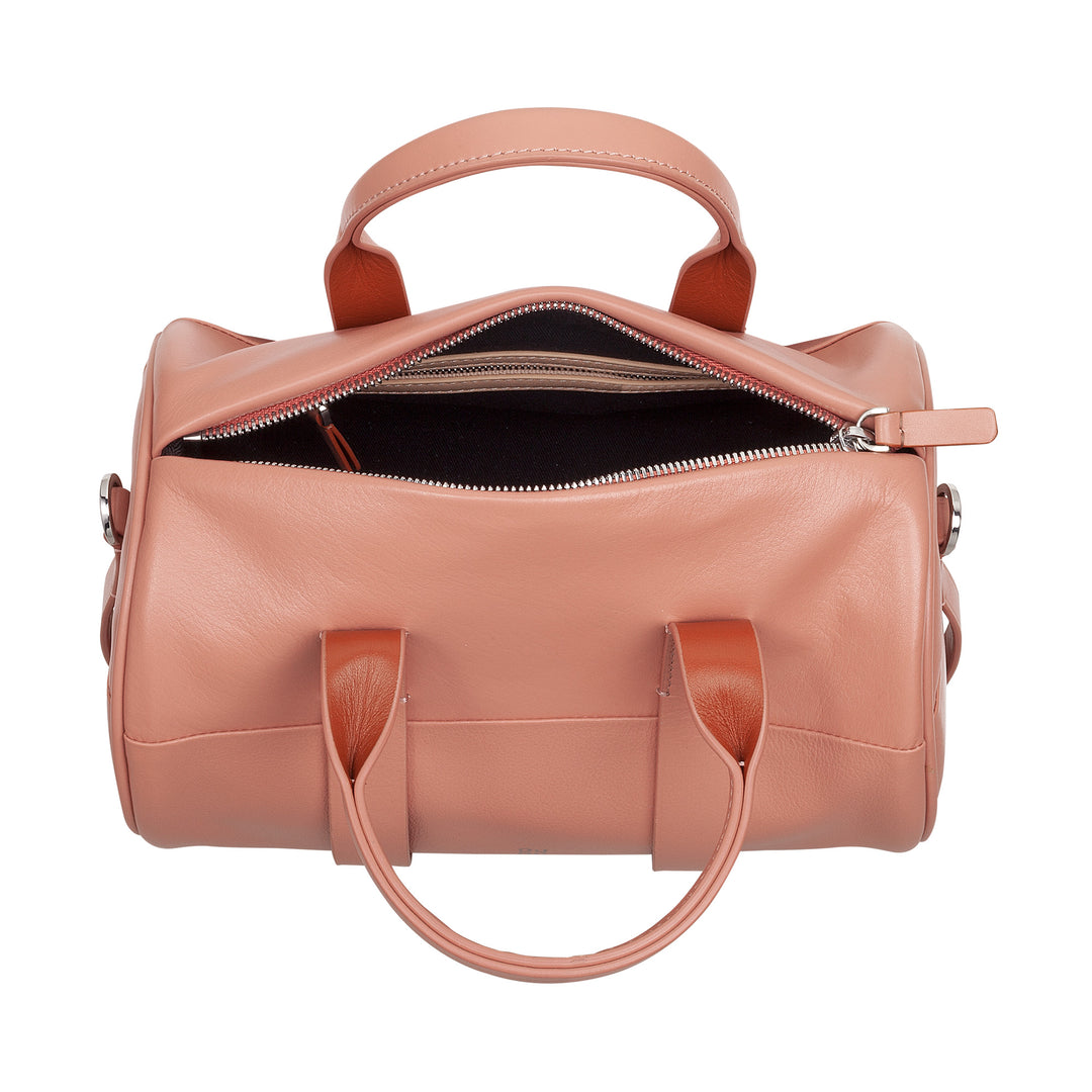DUDU Borsa Donna a Cilindro in Vera Pelle, Borsa Morbida Cilindrica, Barrel Bag con Tracolla e Due Manici, Design Elegante Colorata
