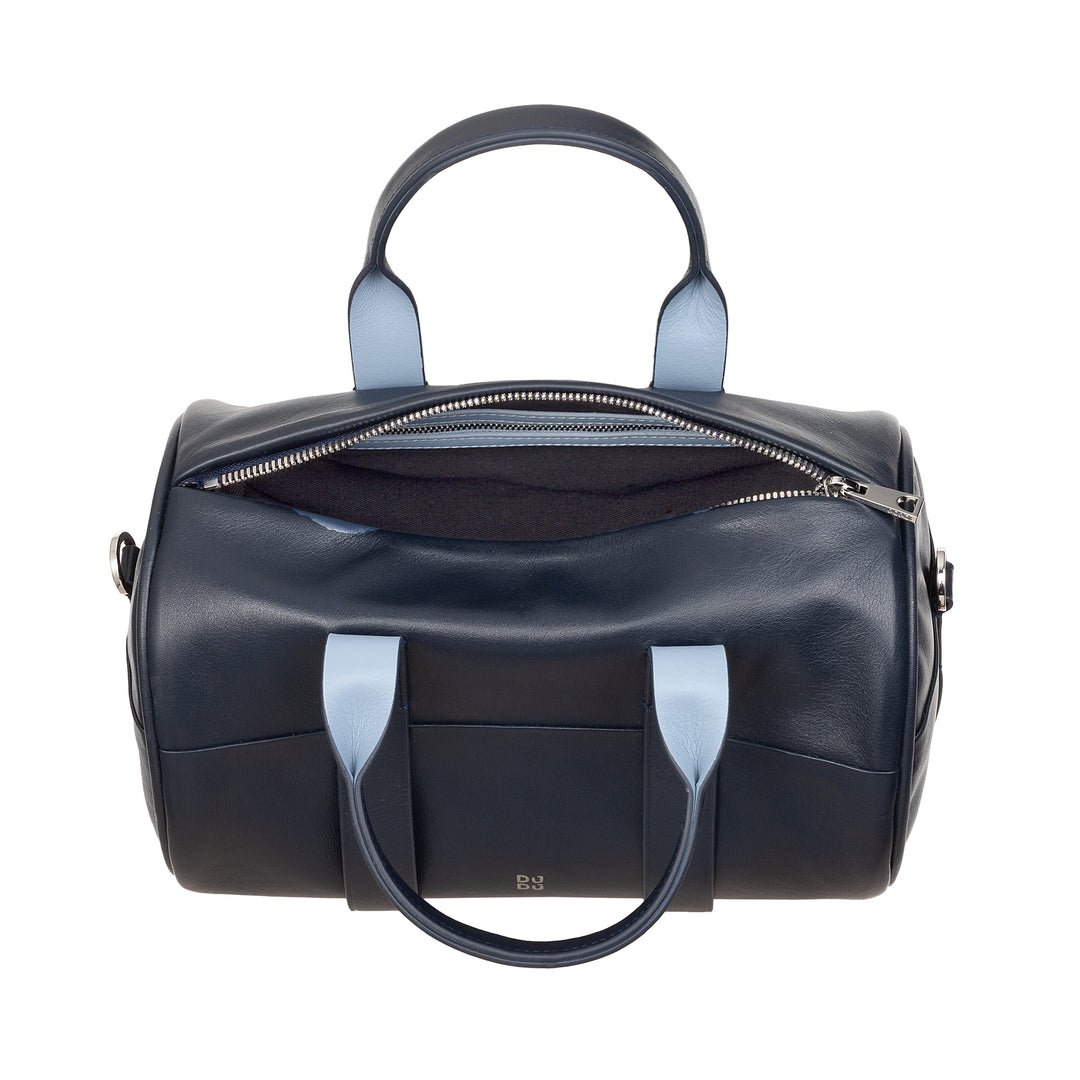 DUDU Borsa Donna a Cilindro in Vera Pelle, Borsa Morbida Cilindrica, Barrel Bag con Tracolla e Due Manici, Design Elegante Colorata