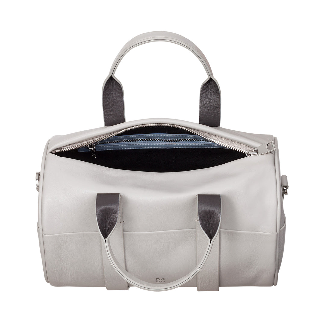 DUDU Borsa Donna a Cilindro in Vera Pelle, Borsa Morbida Cilindrica, Barrel Bag con Tracolla e Due Manici, Design Elegante Colorata