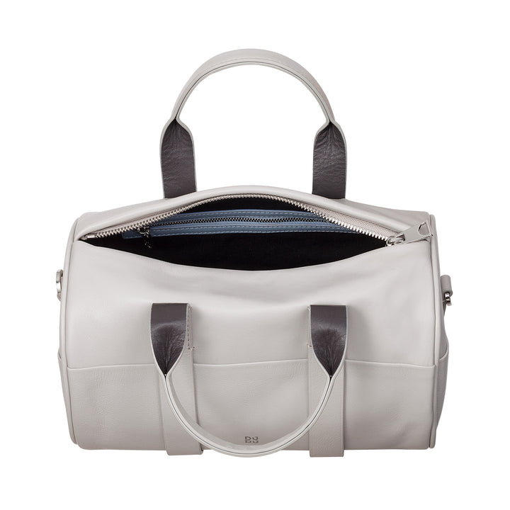 DUDU Borsa Donna a Cilindro in Vera Pelle, Borsa Morbida Cilindrica, Barrel Bag con Tracolla e Due Manici, Design Elegante Colorata