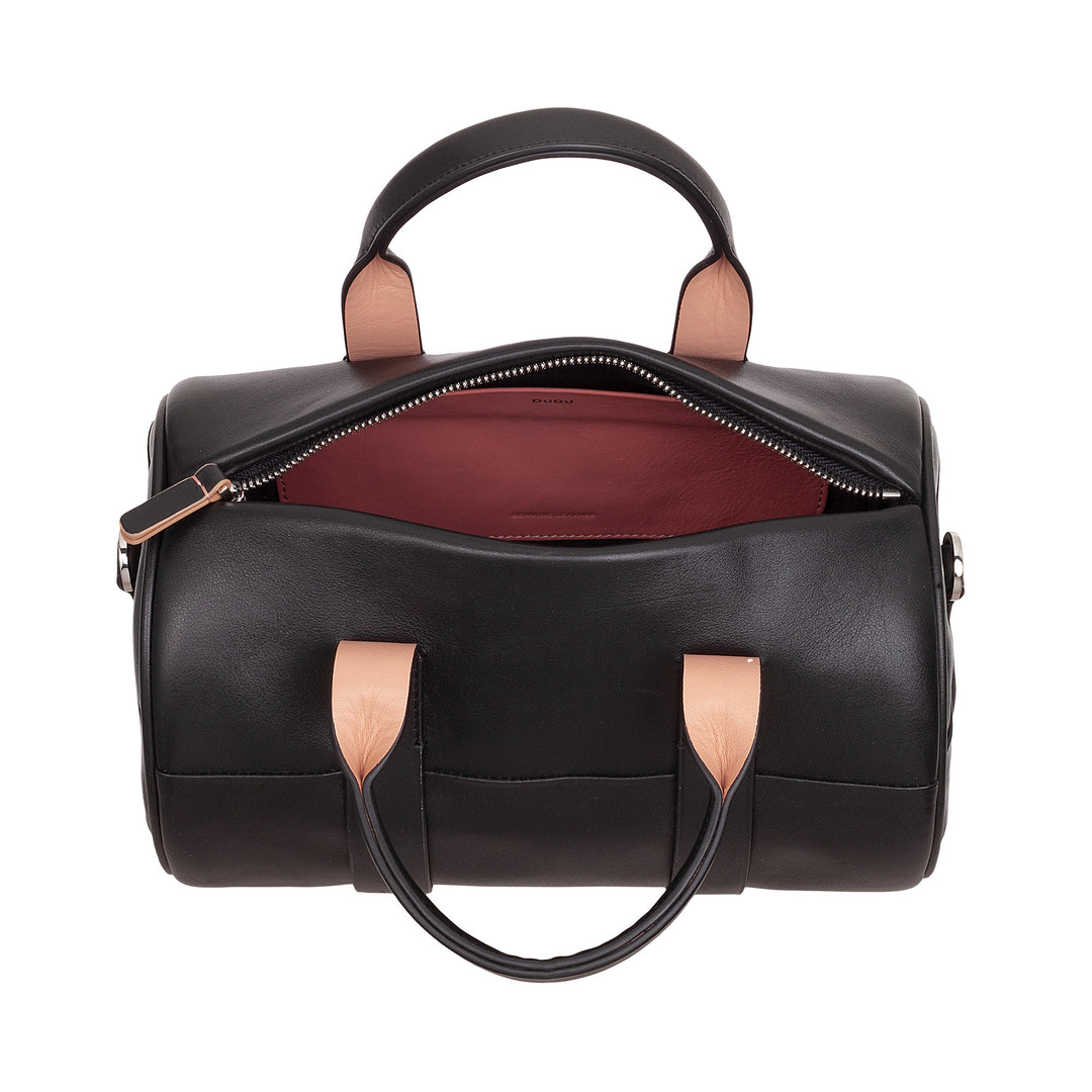 DUDU Borsa Donna a Cilindro in Vera Pelle, Borsa Morbida Cilindrica, Barrel Bag con Tracolla e Due Manici, Design Elegante Colorata