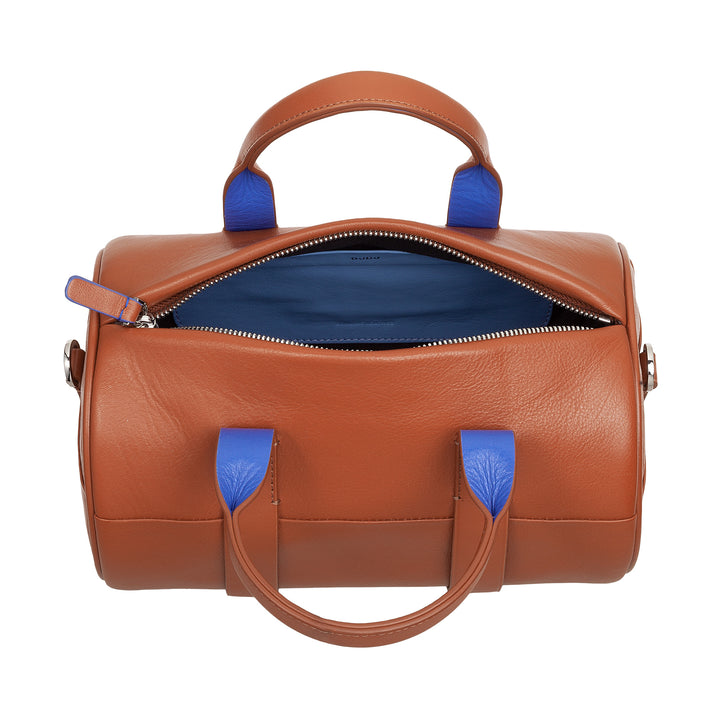 DUDU Borsa Donna a Cilindro in Vera Pelle, Borsa Morbida Cilindrica, Barrel Bag con Tracolla e Due Manici, Design Elegante Colorata