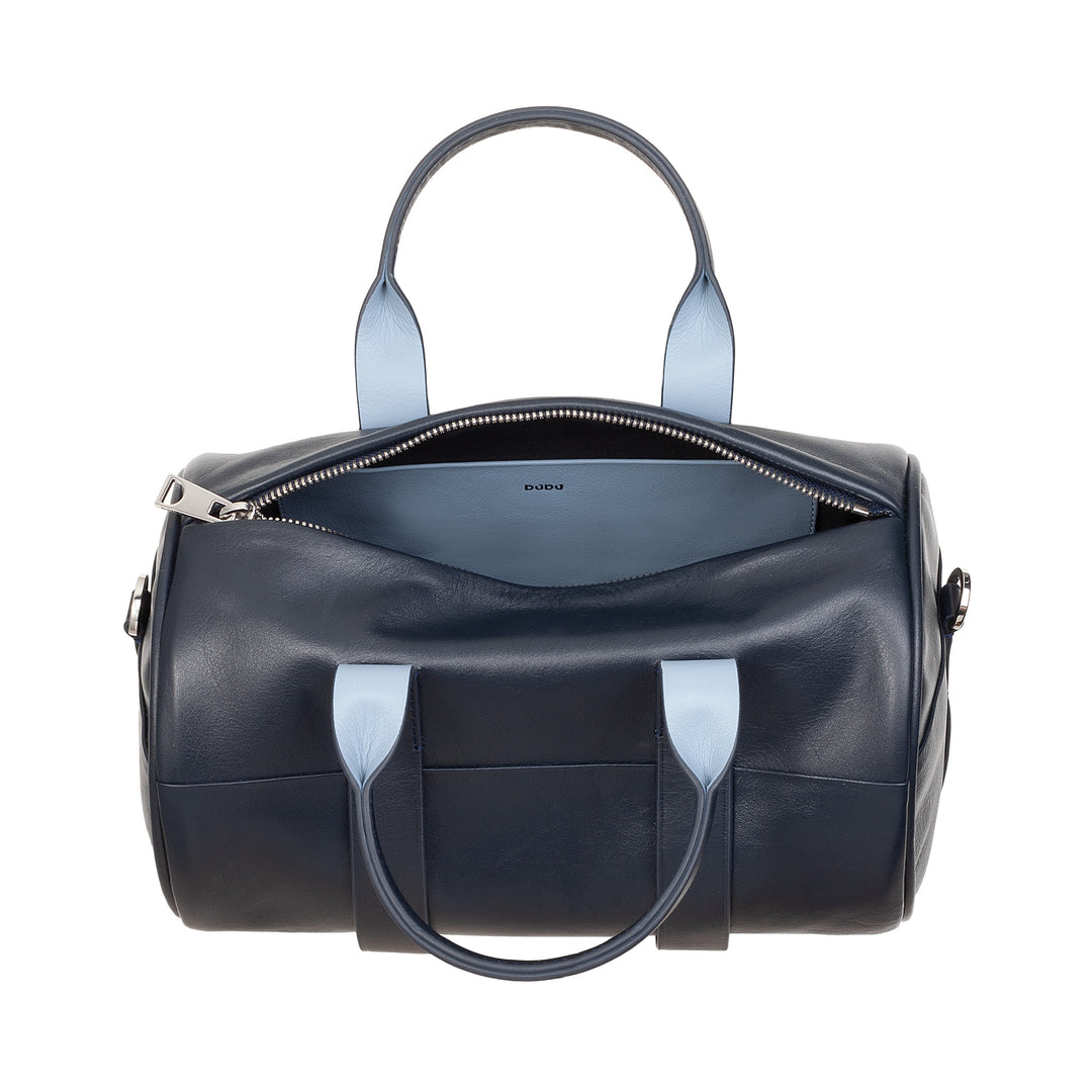DUDU Borsa Donna a Cilindro in Vera Pelle, Borsa Morbida Cilindrica, Barrel Bag con Tracolla e Due Manici, Design Elegante Colorata
