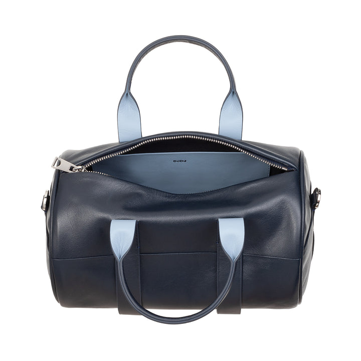 DUDU Borsa Donna a Cilindro in Vera Pelle, Borsa Morbida Cilindrica, Barrel Bag con Tracolla e Due Manici, Design Elegante Colorata