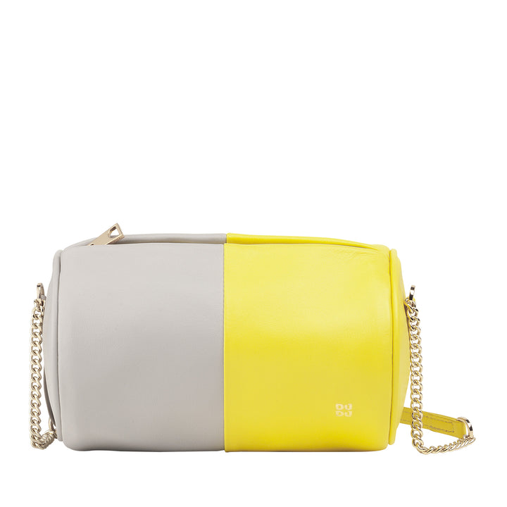 DUDU Borsa Donna Cilindrica in Pelle, Borsa a Tracolla con Catena e Pelle, Borsa a Cilindro Piccola Fashion Elegante con Cerniera