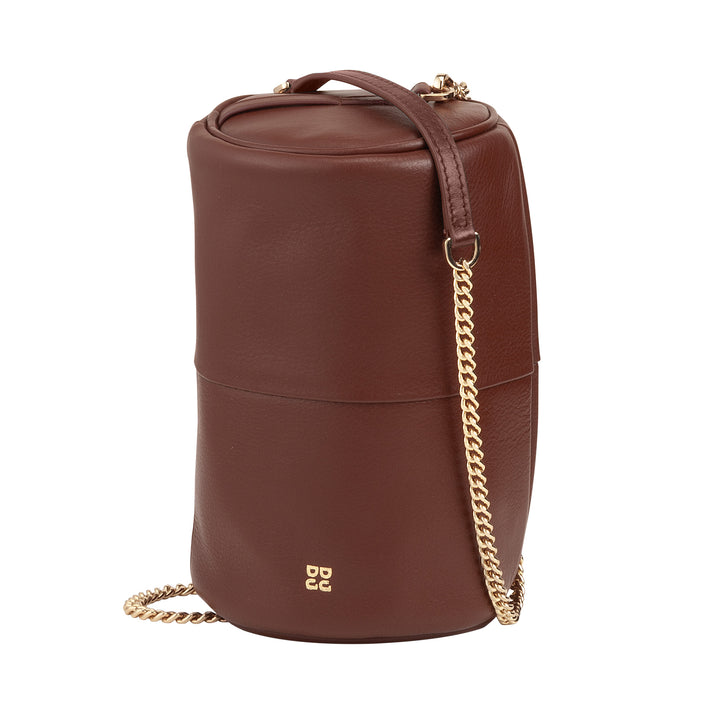 DUDU Borsa Donna Cilindrica in Pelle, Borsa a Tracolla con Catena e Pelle, Borsa a Cilindro Piccola Fashion Elegante con Cerniera